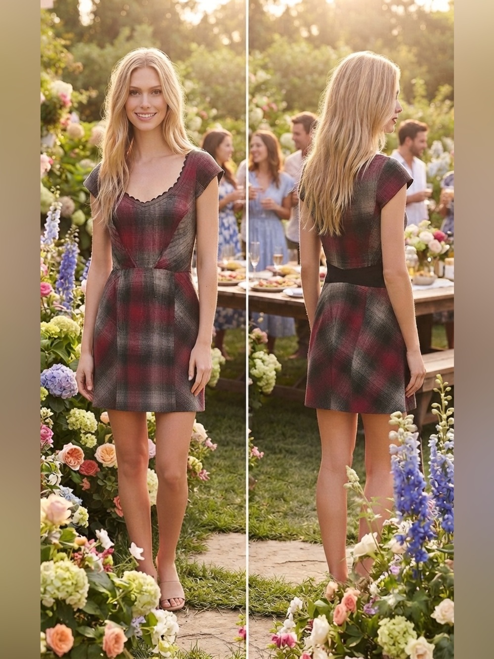 Anthropologie Floreat Red, Black and Grey Plaid Wool blend dress. Size 4.